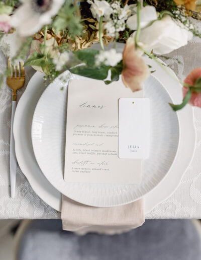 Luxury wedding table with table stationery and flowers