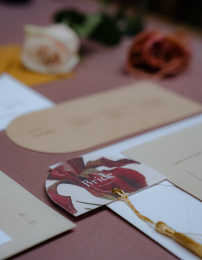 A colour image of a wedding invitation suite created by a wedding planner and designer