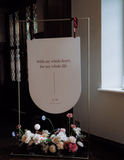 A colour image of a wedding welcome sign