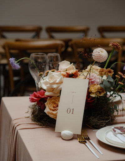 A colour image of a wedding table with table numbers planned by a wedding planner.