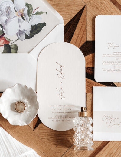 a colour image of a luxury wedding stationery suite.