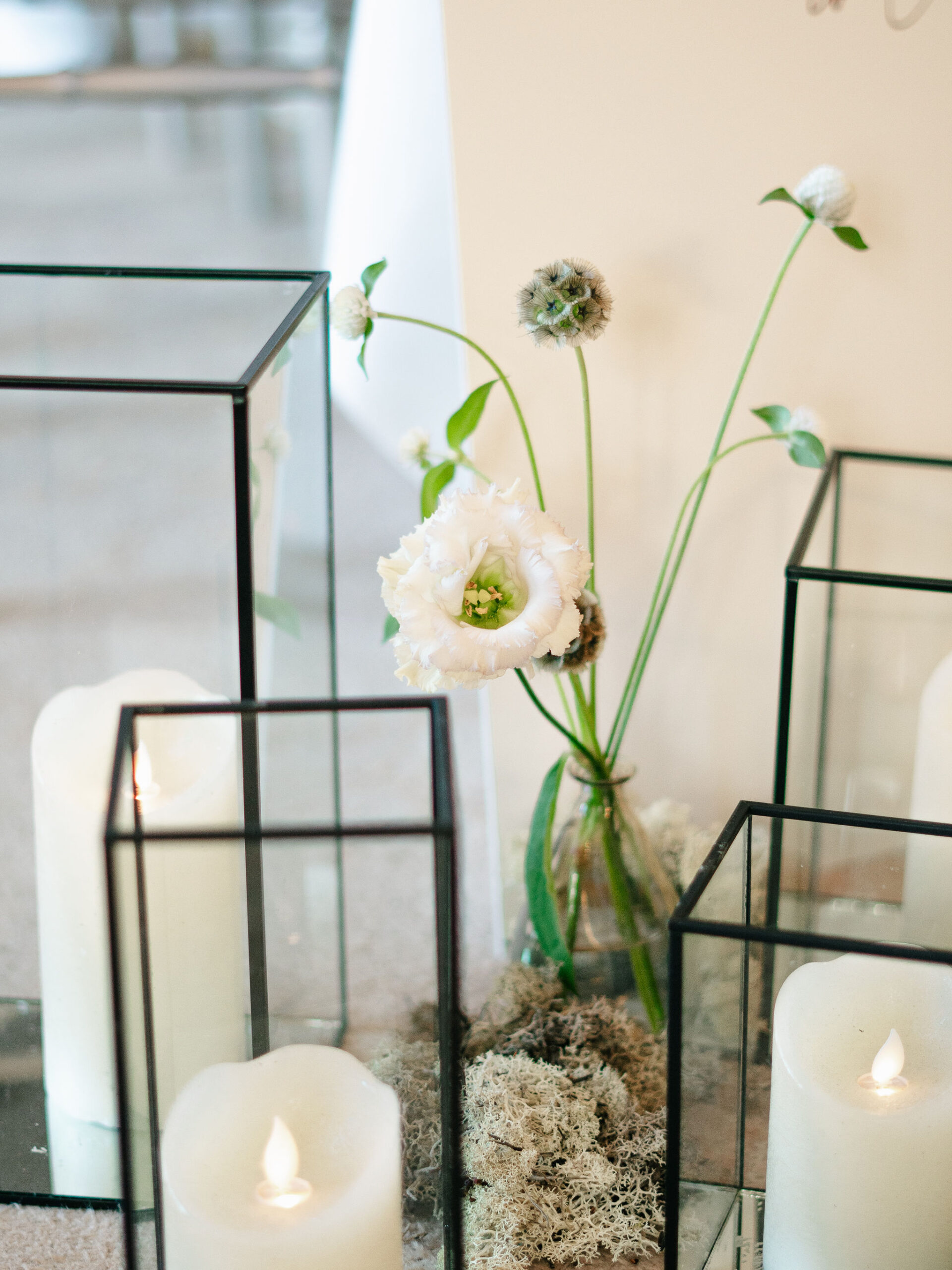 A colour images of candle decor hire with flowers at Capesthorne Hall in Cheshire