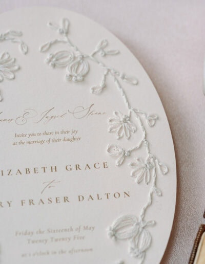 Embroidered wedding Stationery at Birdsall House wedding venue in Yorkshire.