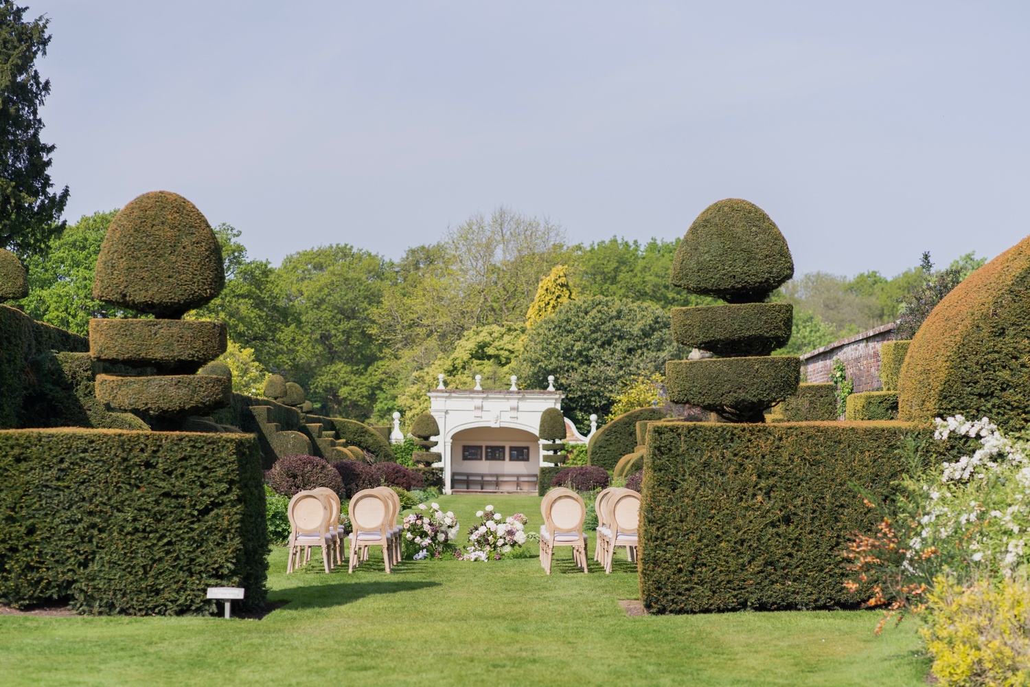 arley-hall-wedding-venue-wedding-planner A colour image of the beautiful manicured gardens of Arley Hall ready for a wedding ceremony planned by Soiree Studio wedding planning in Cheshire.