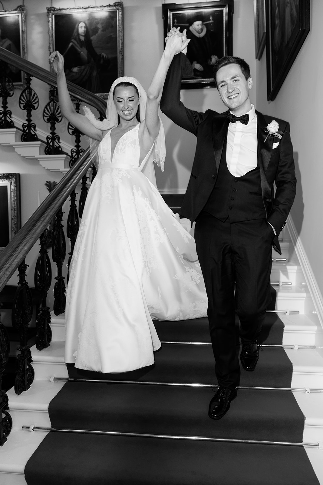 Madeleine & Chris A black and white image of a bride and groom at Capesthorne Hall with the wedding planned by Soirée Studio