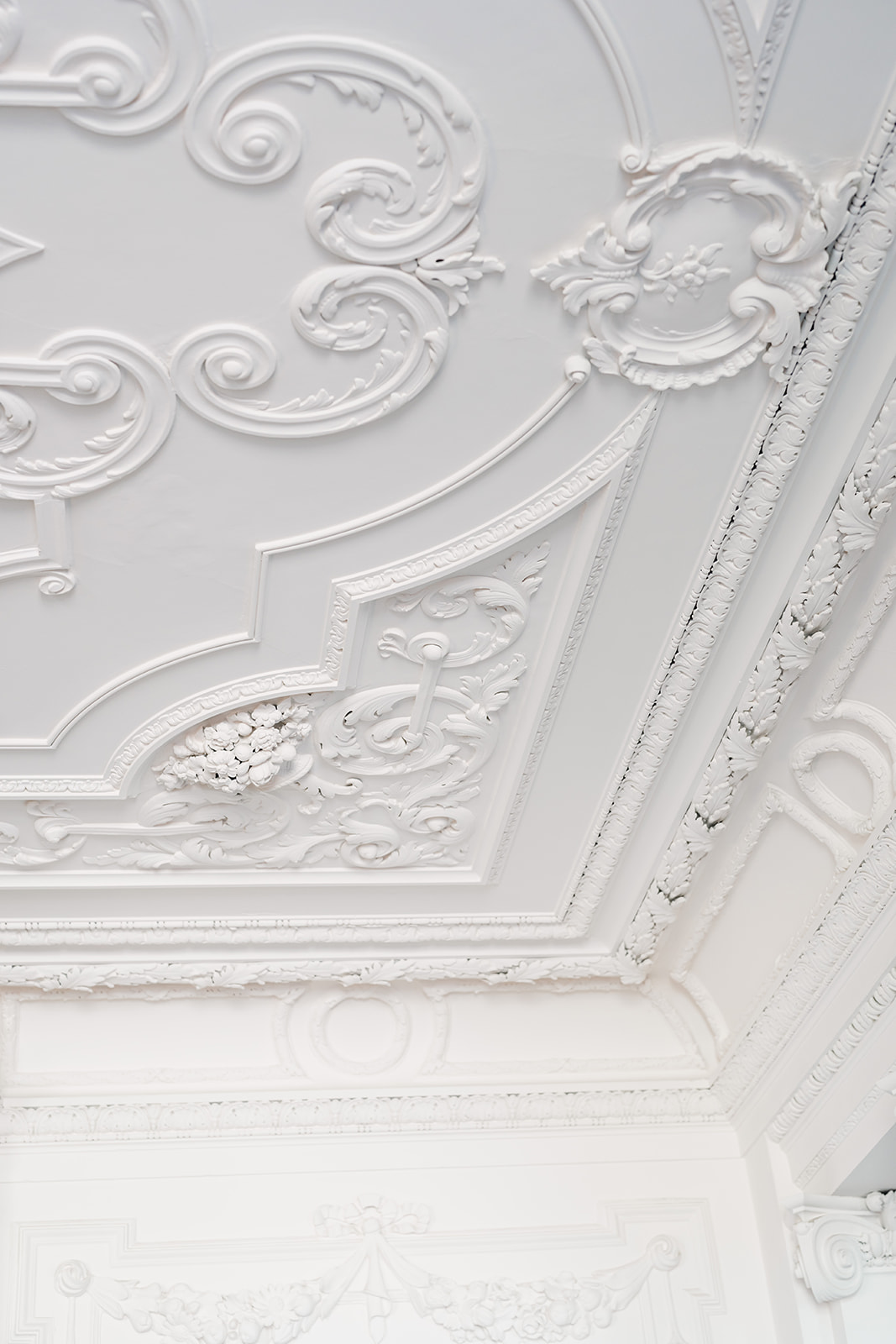 A colour image of the beautiful ornate ceilings at exclusive use wedding venue Hawkstone Hall.