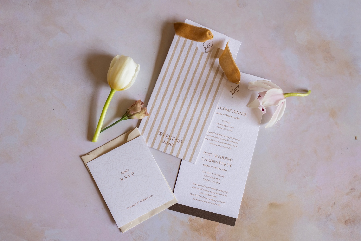 multi-day-wedding-stationery-ideas-soiree-studio-wedding-planner A colour image of bespoke multi day wedding stationery hand made by soiree studio wedding planner in Cheshire.