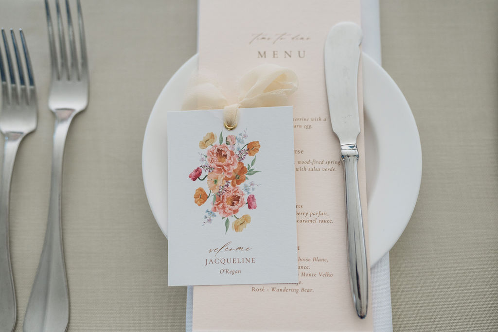 summer-marquee-wedding-stationery-wedding-planning-shropshire A colour image of summer floral wedding stationery in blush pinks and peaches at a marquee wedding in Shropshire