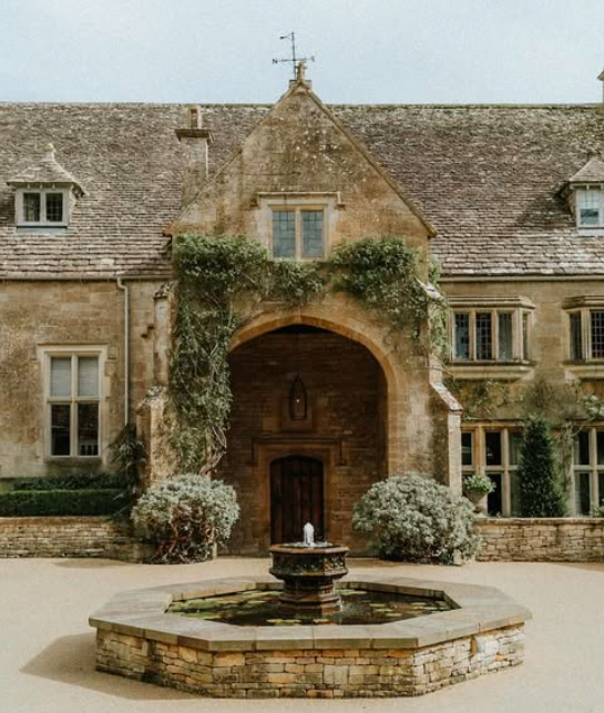 A colour image of the entrance of Combe End Wedding Venue in the Cotswolds UK. 