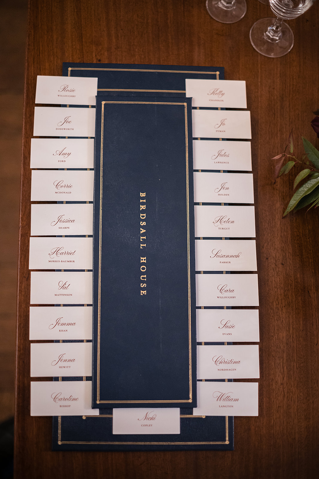 A colour image of a wedding cake adorned with spring fresh flowers at Birdsall House in Yorkshire planned by soiree studio.