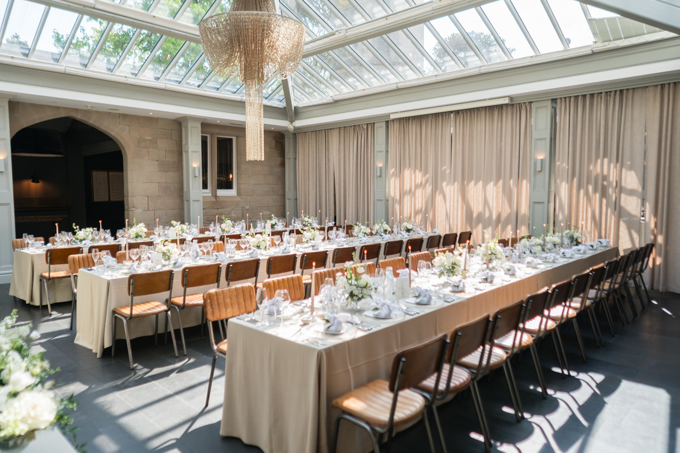 A colour image of the orangery at Combermere Abbey in Shropshire on a summers day.
