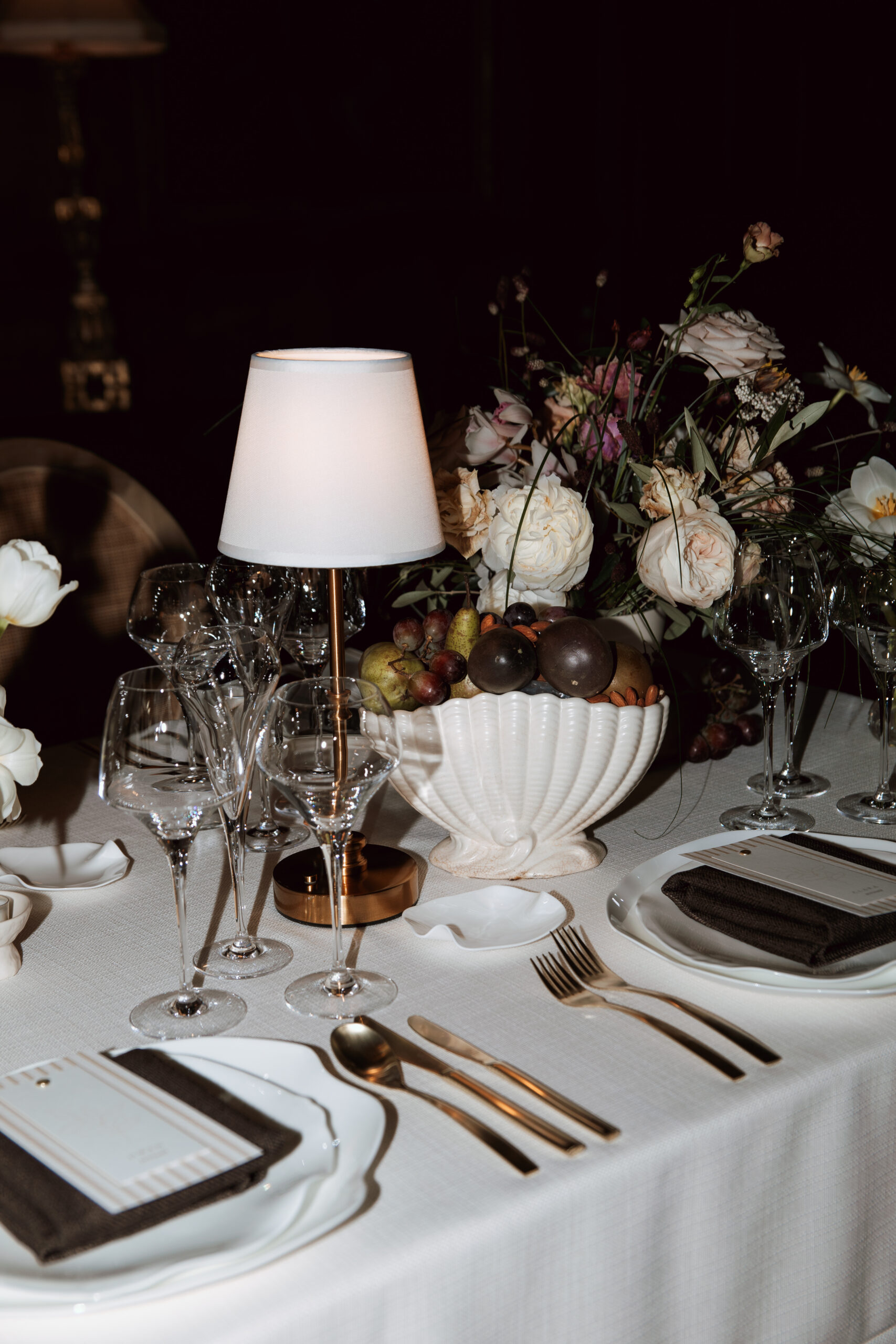 A colour image of an autumn wedding table styled by Soiree Studio.