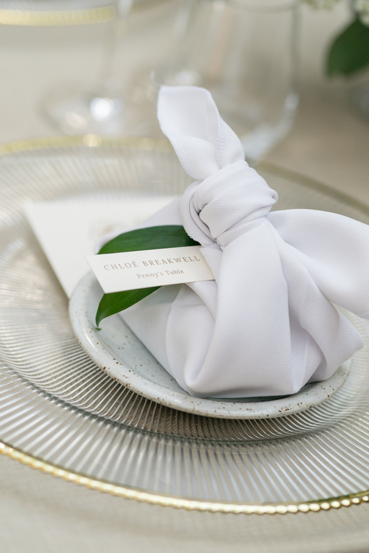 A colour image of wrapped wedding favours by soiree studio wedding planner<br>
for a wedding at Hampton Manor.