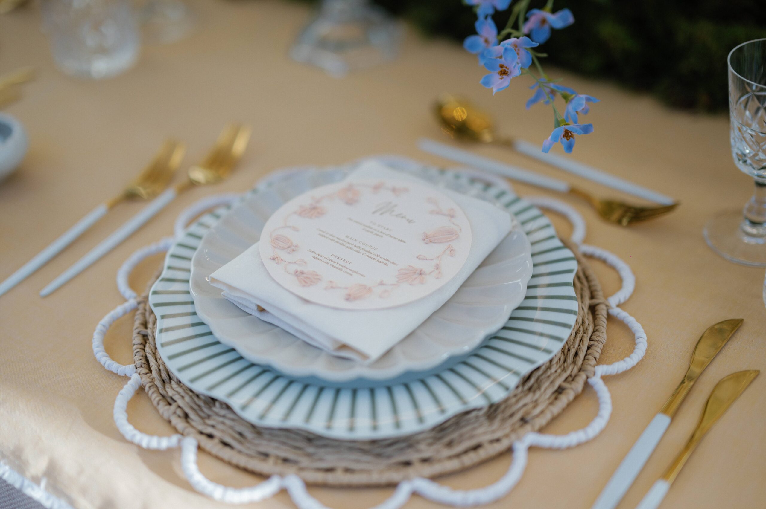 A colour image of embroidered wedding stationery by soirée Studio for Kew Gardens UK. 
